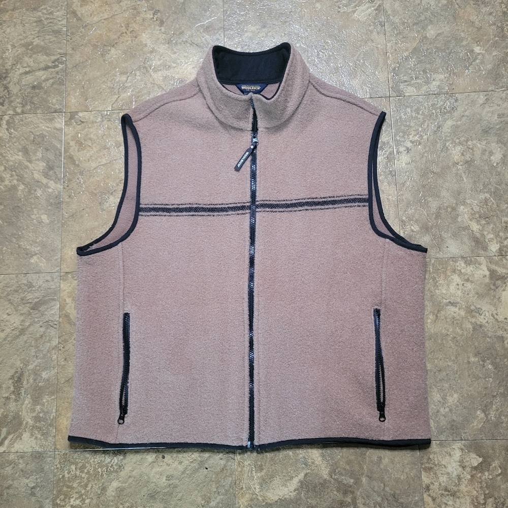 Woolrich Technowool Vest Mens XL Beige Zip Outdoor Hiking Hunting Wool Nylon